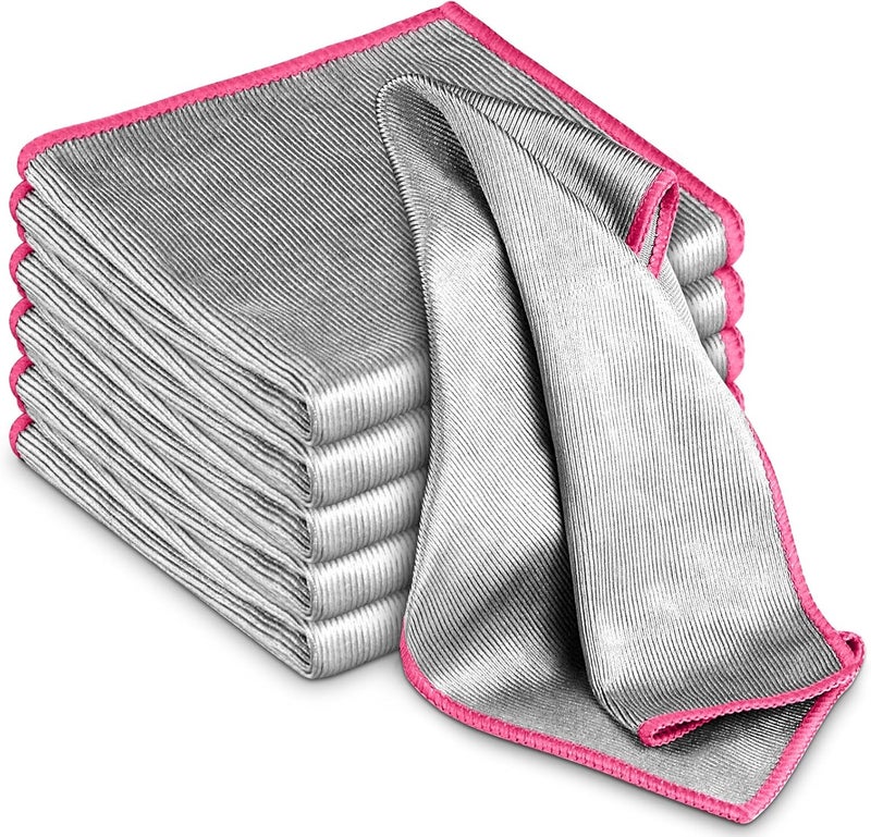 Airlab Glass Polishing Cloth Streak Free Miracle Microfiber Cleaning Cloth Lint Free Cleaning Rags for Glasses Kitchen Dish Mirrors Easy Clean, Pack of 6, 12" x 12", Sliver-Pink - Image 1